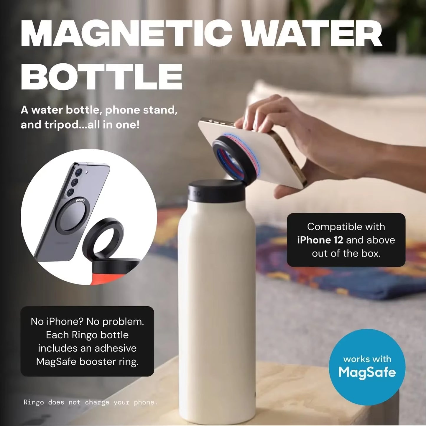 720ML Magnetic Insulated Cup Stainless Steel Sports Water Bottle Mobile Phone Holderhigh Aesthetic Value Cold Insulation Cup