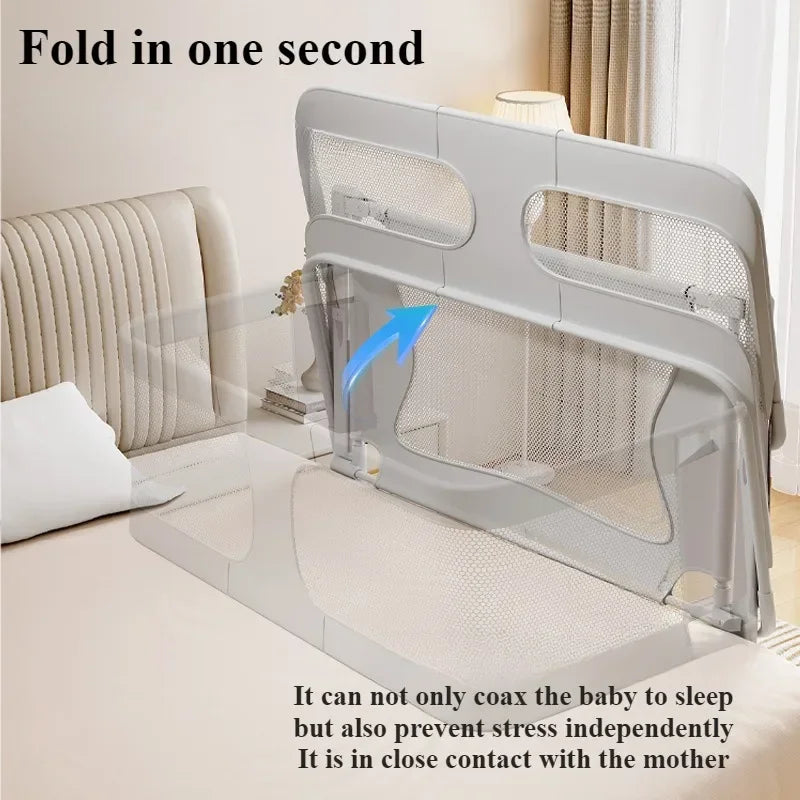 3 in 1 Baby Bedside Bassinet Foldable Bed Side Baby Bassinet Portable Crib Breathable and Visible Mesh Window Soft Washable Liner Cover