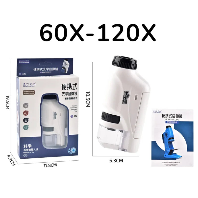Handheld Microscope Kit Lab LED Light 60X-120X Home School Biological Science Educational Toys For Children Brinquedo STEM Gift