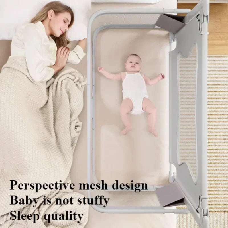 3 in 1 Baby Bedside Bassinet Foldable Bed Side Baby Bassinet Portable Crib Breathable and Visible Mesh Window Soft Washable Liner Cover