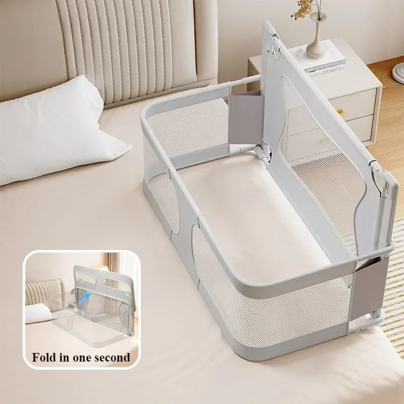 3 in 1 Baby Bedside Bassinet Foldable Bed Side Baby Bassinet Portable Crib Breathable and Visible Mesh Window Soft Washable Liner Cover