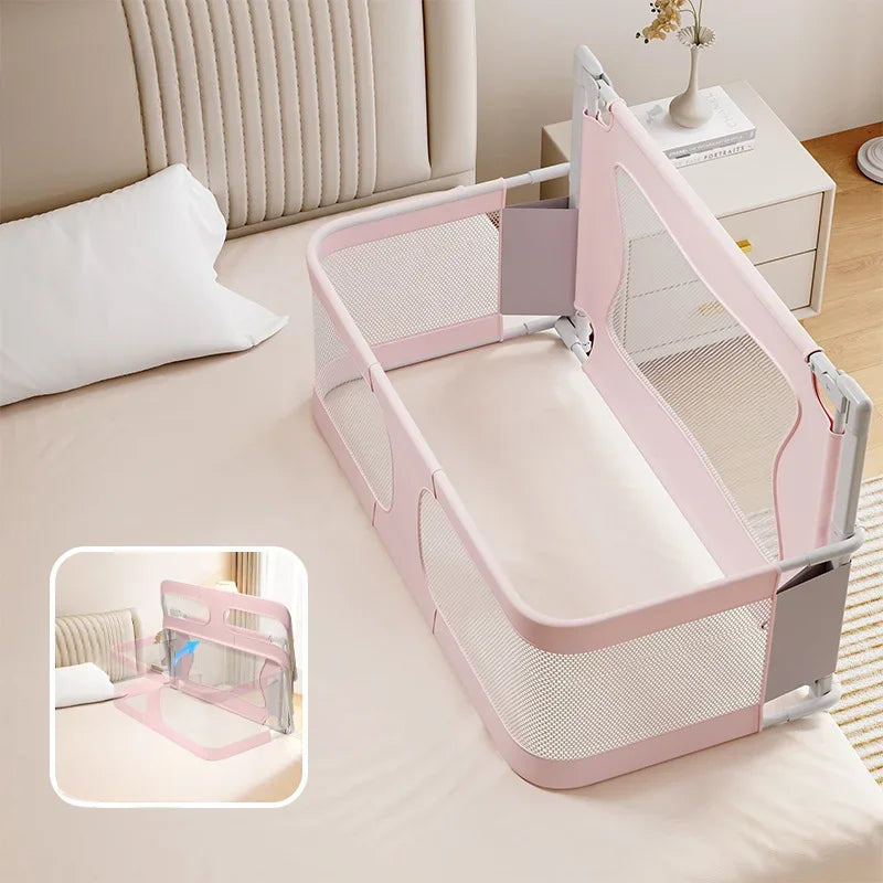 3 in 1 Baby Bedside Bassinet Foldable Bed Side Baby Bassinet Portable Crib Breathable and Visible Mesh Window Soft Washable Liner Cover