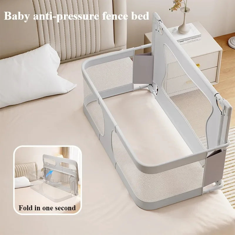 3 in 1 Baby Bedside Bassinet Foldable Bed Side Baby Bassinet Portable Crib Breathable and Visible Mesh Window Soft Washable Liner Cover