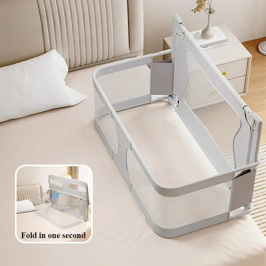 3 in 1 Baby Bedside Bassinet Foldable Bed Side Baby Bassinet Portable Crib Breathable and Visible Mesh Window Soft Washable Liner Cover